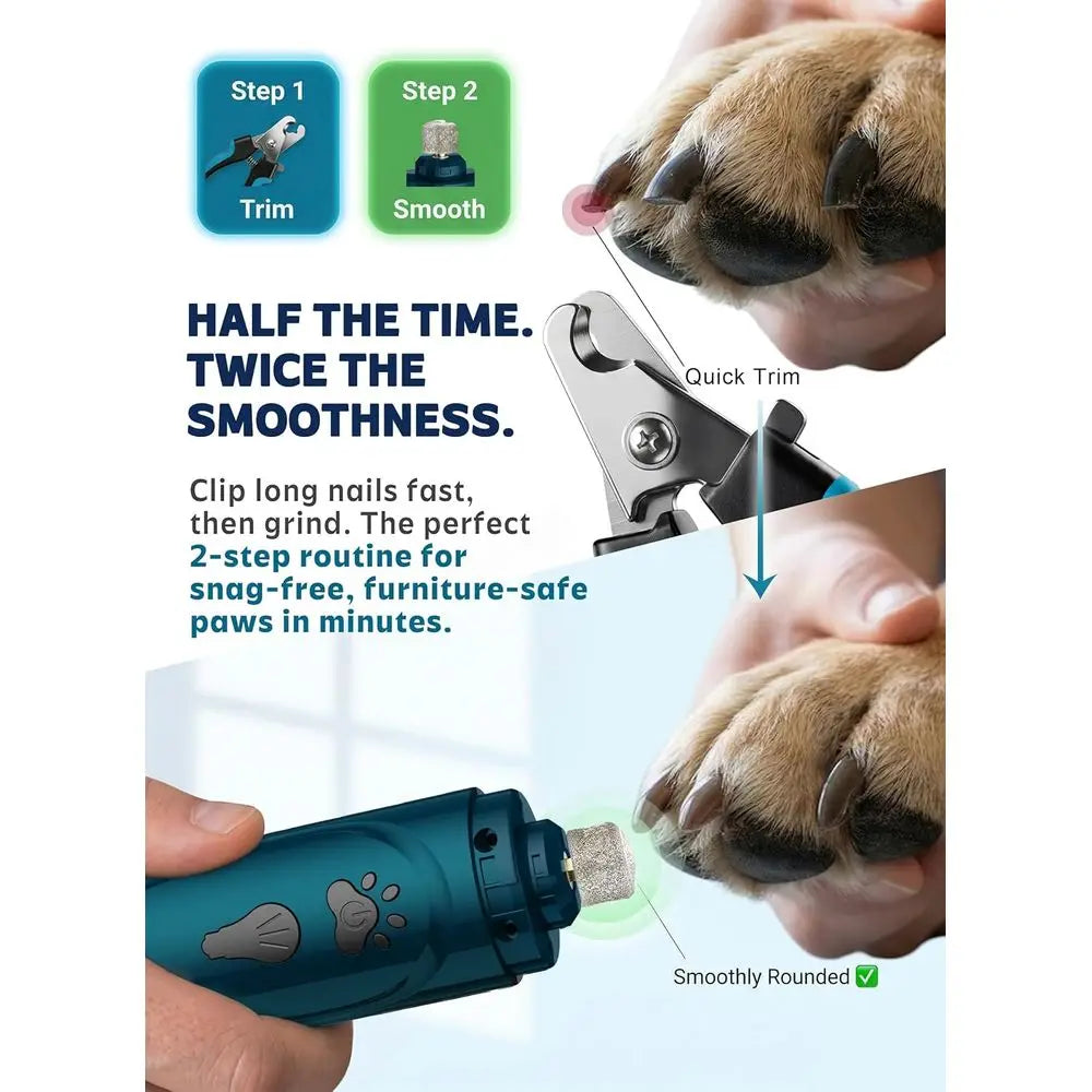 Super Quiet Dog Nail Grinder & Clippers Kit with 2 LED Lights, 3 Speeds Up to 12,000 RPM, Lower Than 30dB Electric Pet Nail Trim