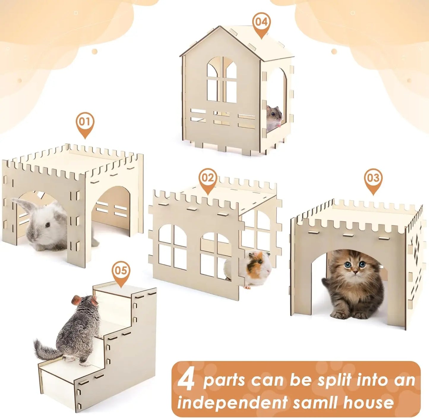Extra Large Wooden Rabbit Hideout Castle Indoor Outdoor Habitat for Bunnies Chinchillas Hamsters Guinea Pigs