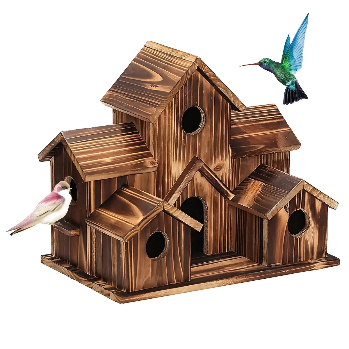 Single Outdoor Birdhouse Designed for Feeding Birds in Countryside Settings, Featuring a Compact House Style Suitable for Bluebirds And Sparrows. Made from Natural Wood, This Hanging Nest Box Is Perfect for Hummingbirds And R