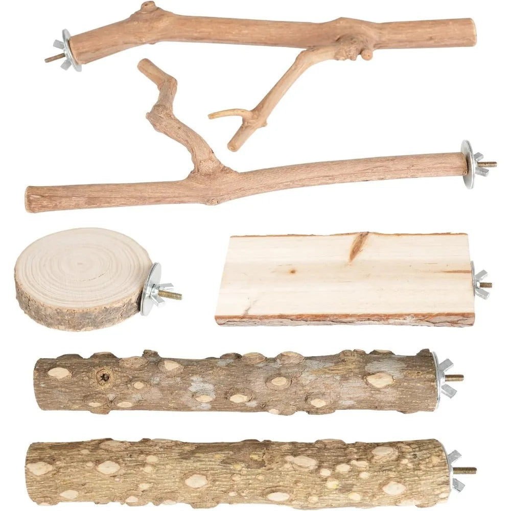 NBVCX Natural Wood Bird Perch Set 7 Pieces Cage Branch