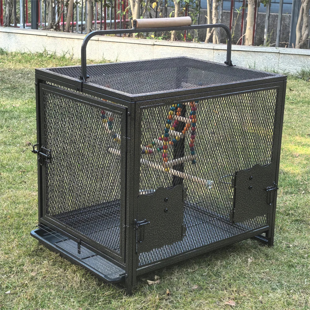 Heavy Duty Wrought Iron Travel Bird Cage With Wooden Perch