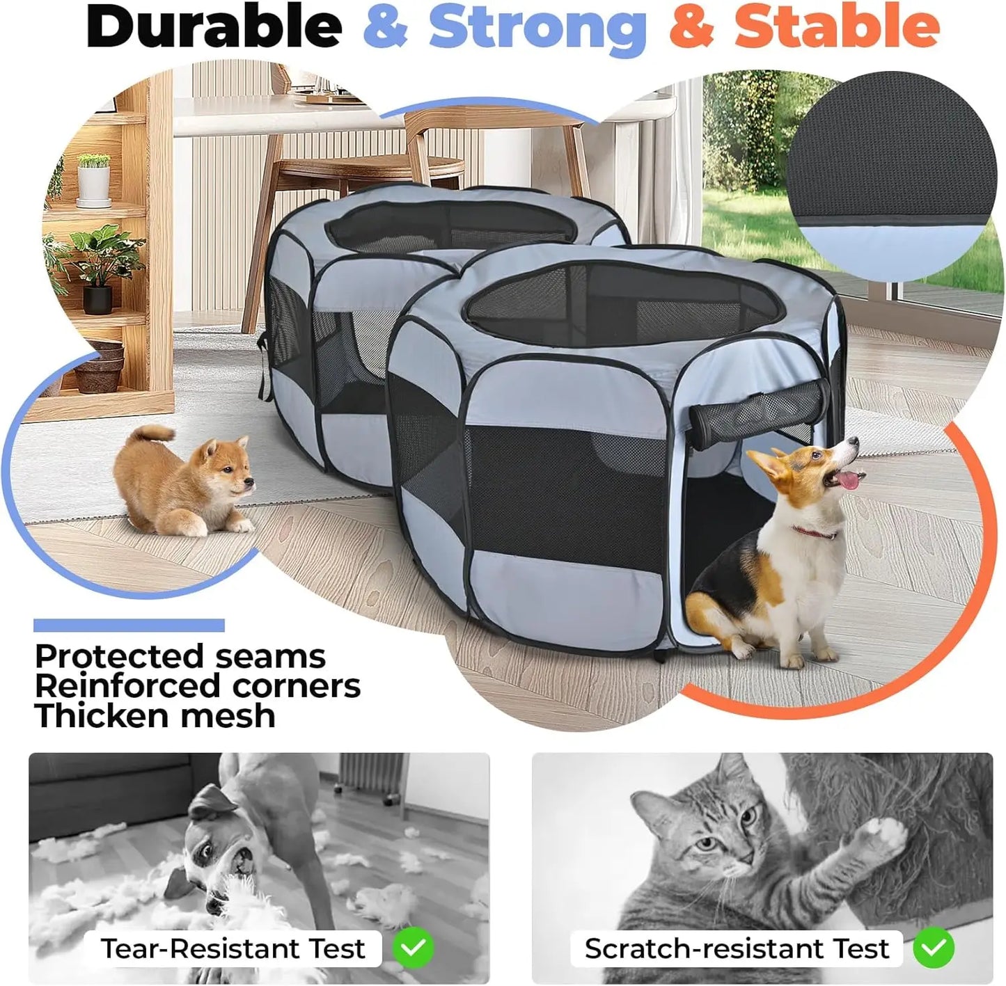 Large Pop-Up Pet Playpen, Indoor Outdoor Enclosure for Cats and Small Animals, Portable Foldable Design