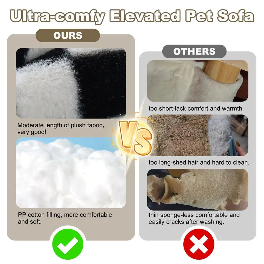 Cat Couch Bed for Indoor Cats Wooden Pet Sofa with Removable Washable Thick Cover Raised Kitty Lounge Chair Suitable for Puppy o