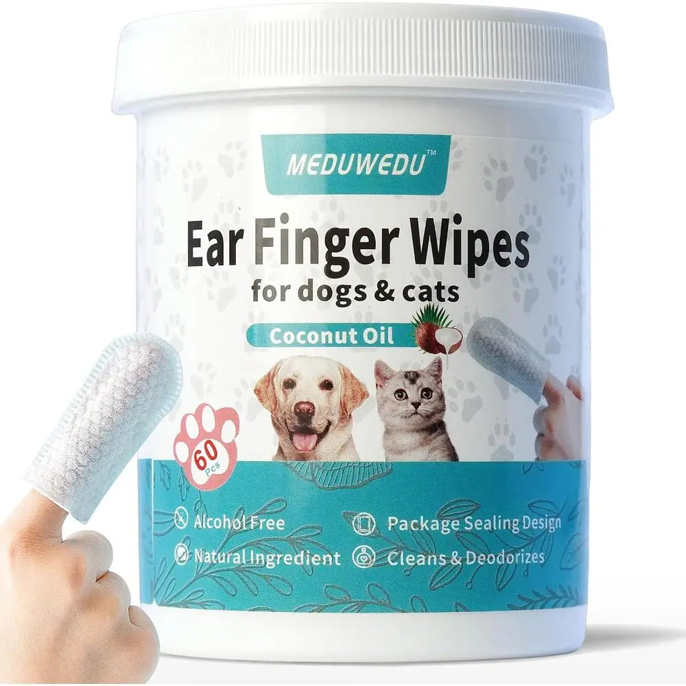 Ear Cleaner Wipes 60 Counts, Dog Ear Cleaner, Grooming Kit Care for Dogs and Cats, Soft & Easy Otic Cleaning Pads, Remove Wax, D