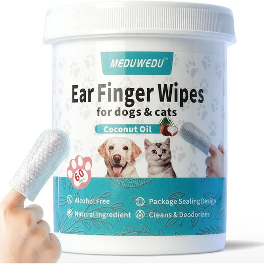 Ear Cleaner Wipes 60 Counts, Dog Ear Cleaner, Grooming Kit Care for Dogs and Cats, Soft & Easy Otic Cleaning Pads, Remove Wax, D