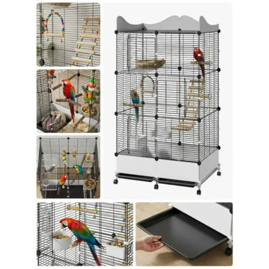 Bird Cage With Top Storage And Splash Guard Durable Plastic