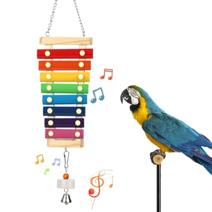 Suspensible Parrot Xylophone Toy With Grinding Stone