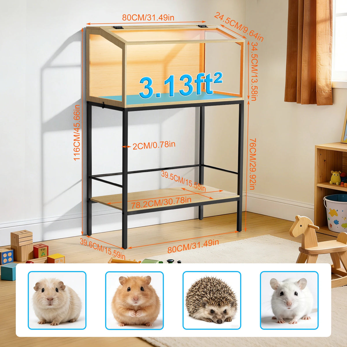 Wooden Hamster Cage With Built In LED Light
