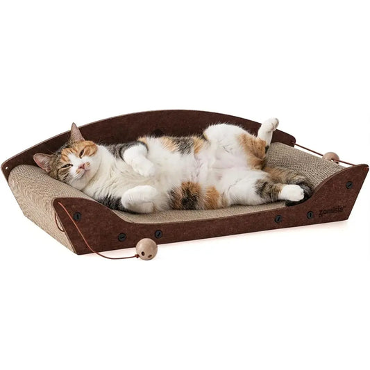 26'' Cardboard Cat Scratcher Bed - Large Scratcher Couch or Indoor Cats, Orthopedic Scratching Board, Lounger Scratching Couch