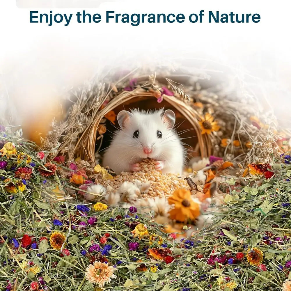 200G Hamster Bedding - Lowers & Herbs Odor Control for Dwarf Gerbil, Robo Habitat Decor, Suitable for Hamsters, Gerbils, Mice, L