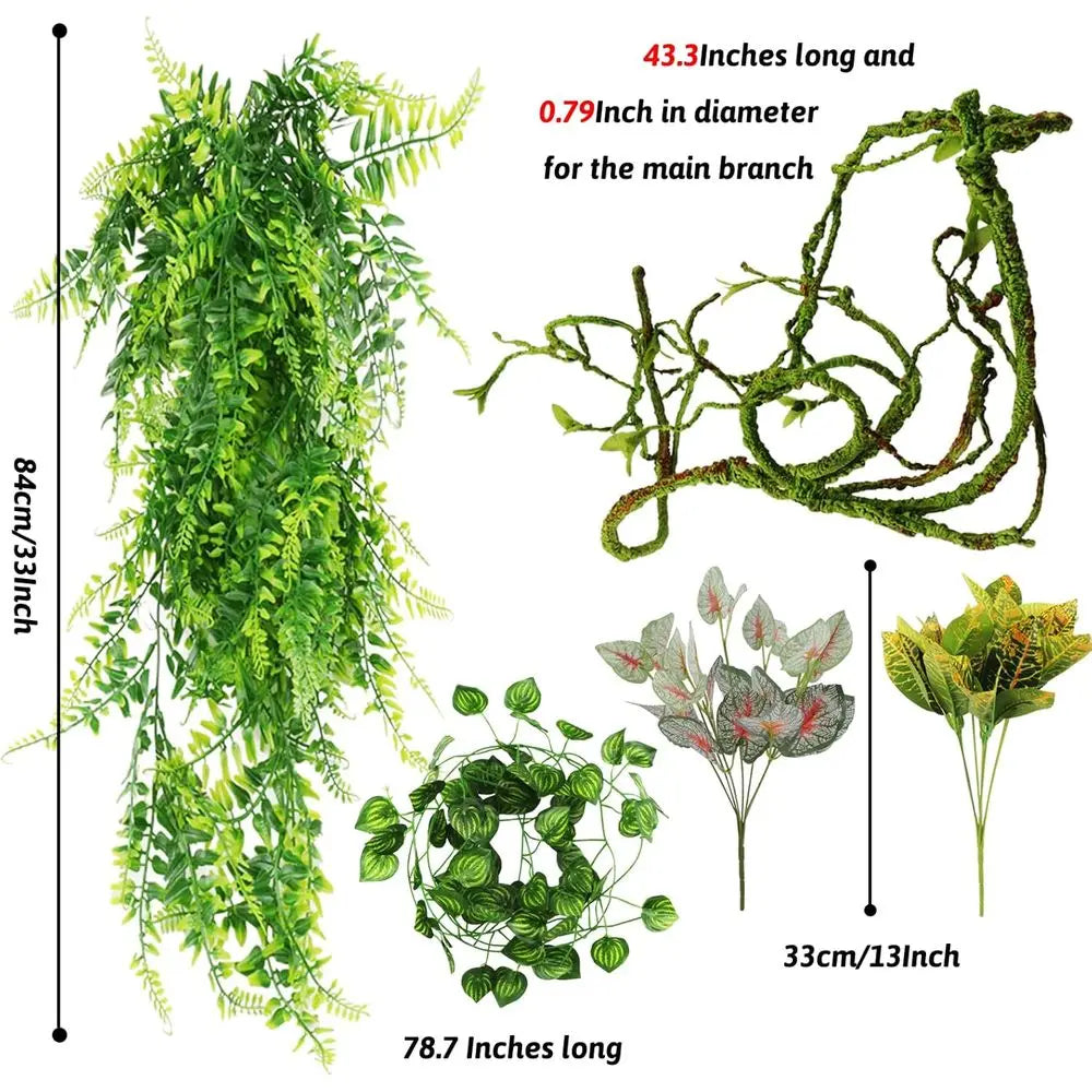 Artificial Hanging Vines for Reptile Plants, Terrarium Decor, Gecko & Bearded Dragon Accessories