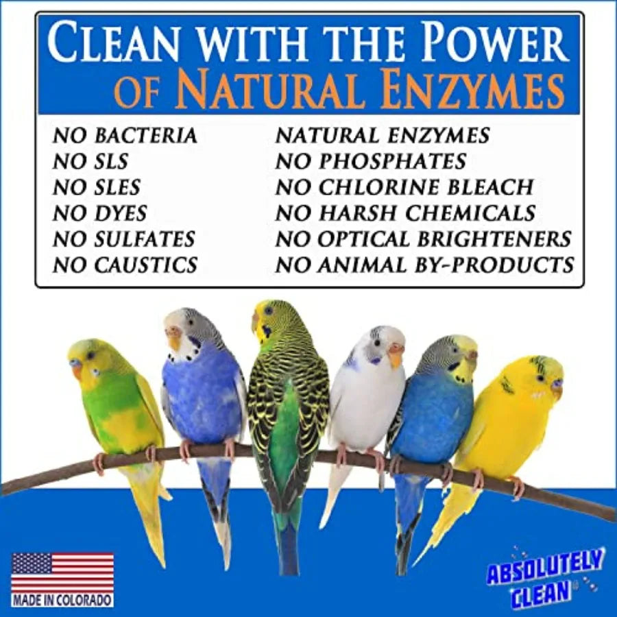 Absolutely Clean Amazing Bird Cage Cleaner and Deodorizer - Just Spray/Wipe - Safely and Easily Removes Bird Messes Quickly and