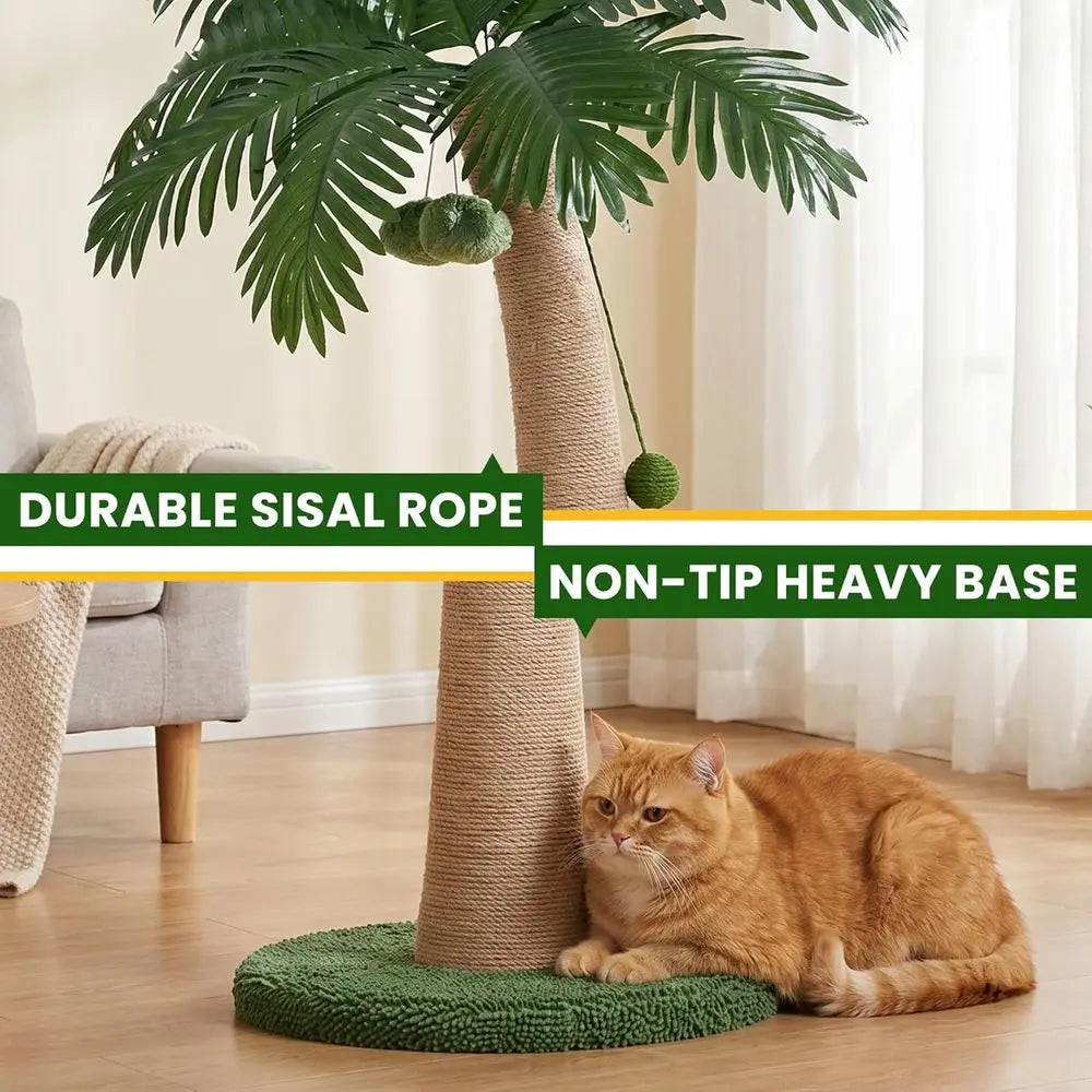 43 Inch Tall Cat Scratching Post, Indoor Large Cats, Natural Sisal Scratch Post with Hanging Toys, Stable Base Cat Scratcher for
