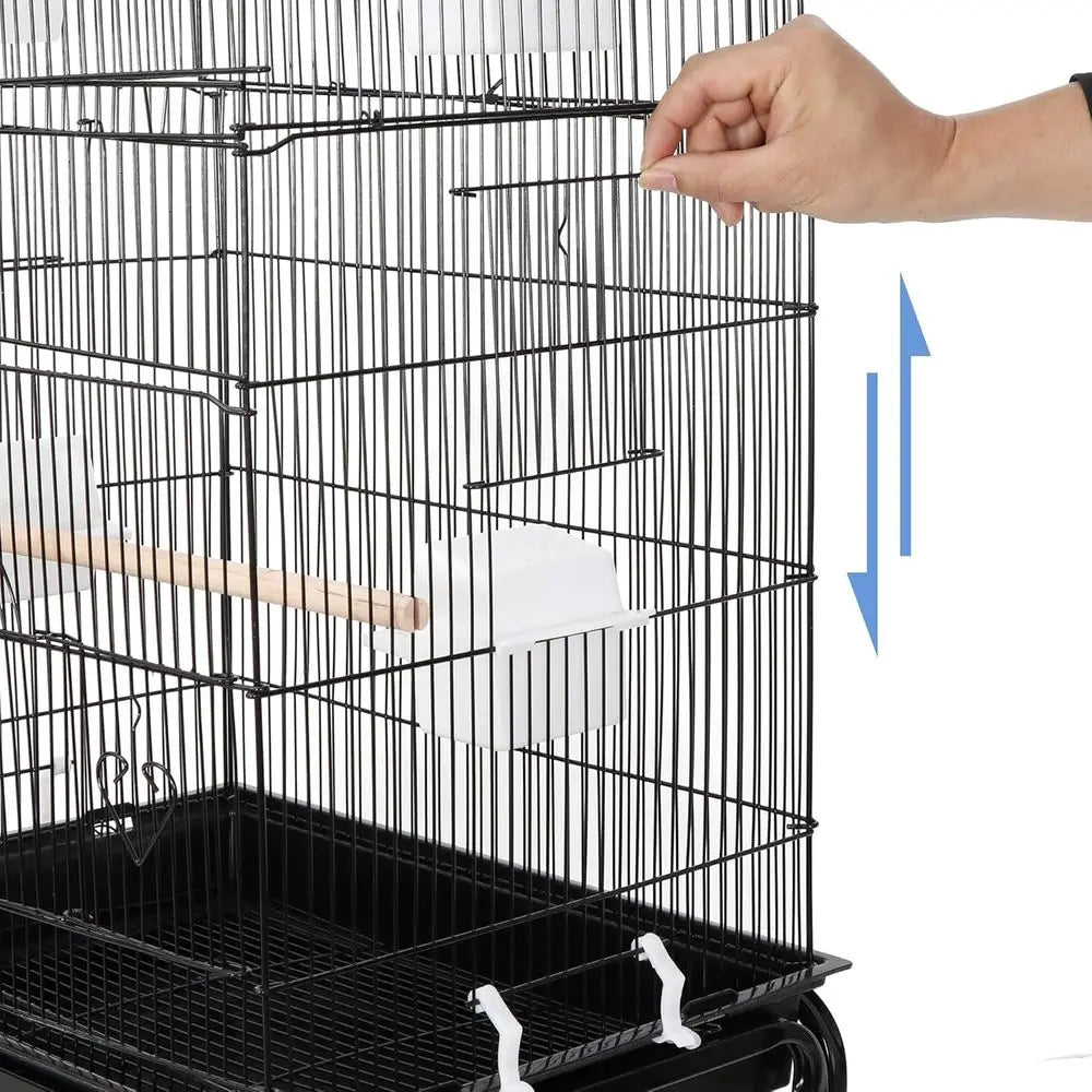 63.4 Inch Rolling Wrought Iron Parrot Cage with Side-out Tray, Storage Shelf, Pet Bird House for Parrot, Cockatiel, Cockatoo, Pa