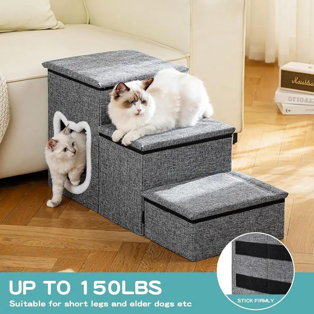 Dog Stairs or Small Dogs, 3-Step Non-Slip Pet Stairs, Small Dog Steps with Storage, Indoor Cat Steps, Older Cats, Arthritis-Frie