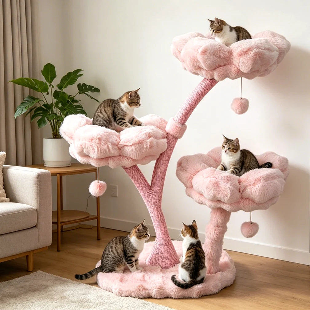 BORWART Cat Tree Tower With Scratching Post Cushioned Bed And Hanging Ball Toy