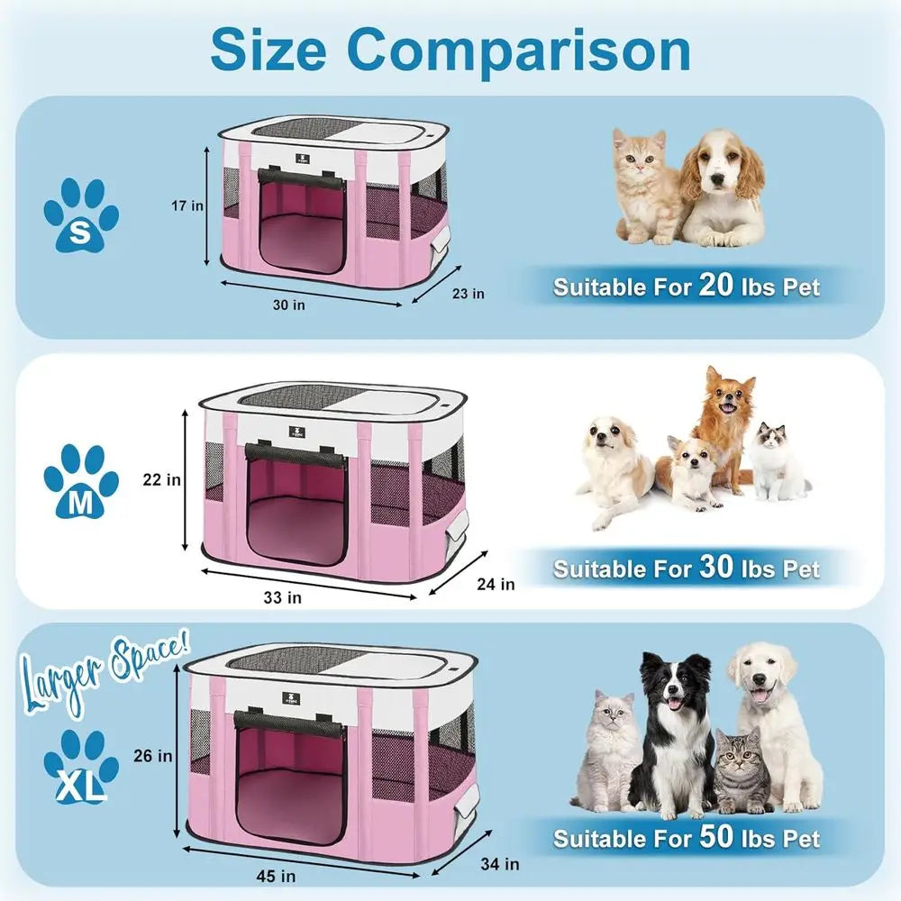 Portable Pink Puppy and Cat Play Pen, 30 Indoor/Outdoor Pet Tent Cage