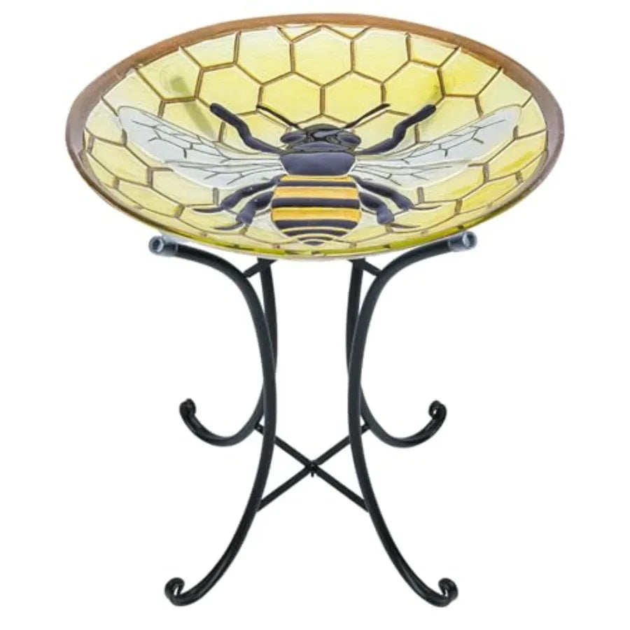 MUMTOP Bird Bath-Bird Baths for Outdoors - Dragonfly Large Bird Bath Bowl with Metal Stand, Glass BirdBaths for Garden Lawn Yar