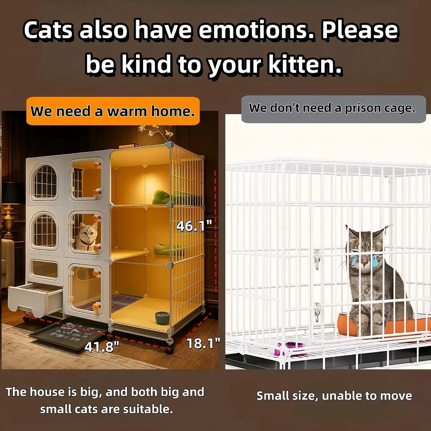 Large Cat Cage Indoor with Litter Box, Bed, Bowl & Cleaning Set, Wheels, White