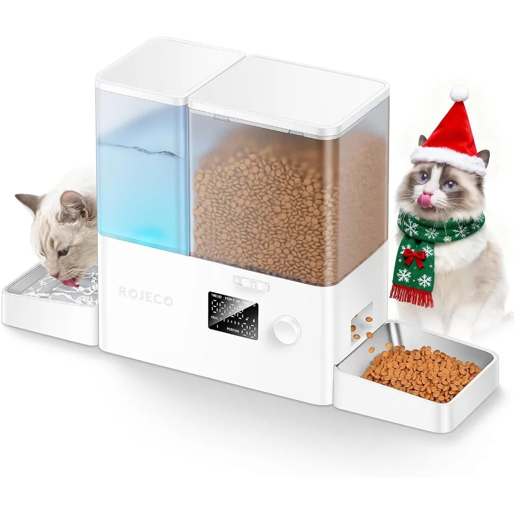 Automatic Pet Feeder & Water Dispenser Set, 5L Food + 3.5L Water, Large Capacity for Cats Dogs