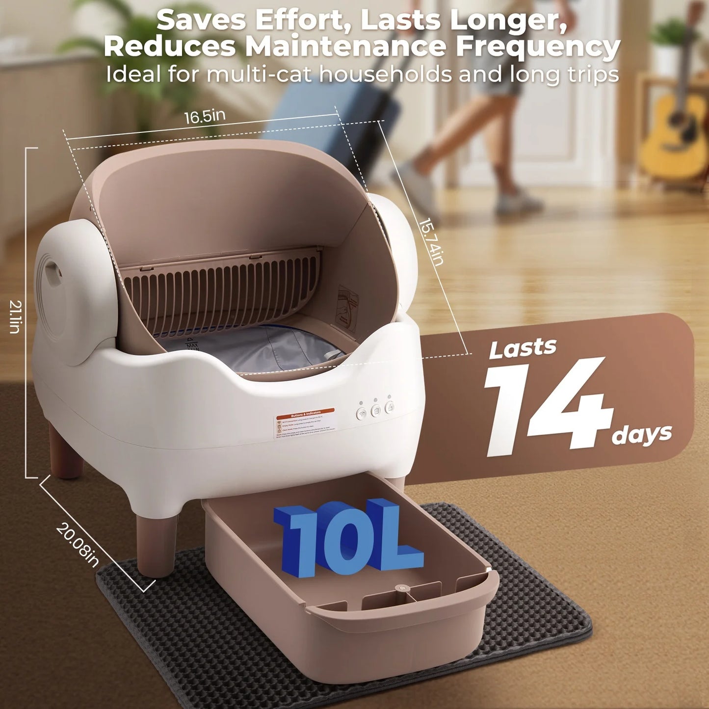 Kitplus Extra-large Smart Self-cleaning Cat Litter Box, Smart Litter Box with App-Controlled Automatic Cleaner, Built-in Ambient Light & Dual Odor Elimination, 2-Week Automatic Maintenance, Large Waste Bin, Open-Top, for A Ha