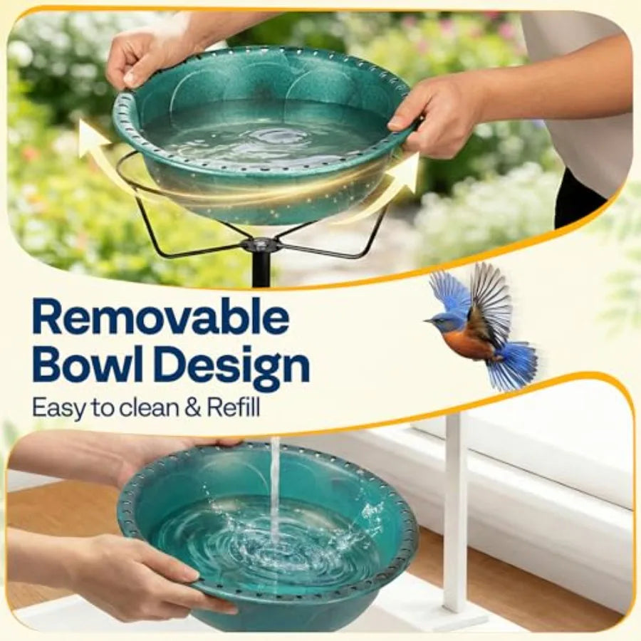 VIVOHOME Bird Bath with Solar Fountain for Outside, Weather-Resistant ABS Birdbath Bowl with Solar Powered Pump, Metal G Stake