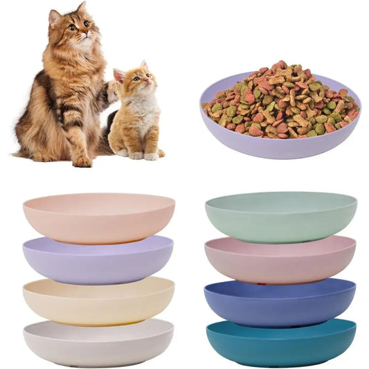 Shallow Wide Pet Food and Water Bowl, Durable Wheat StCat Bowls for Indoor Outdoor Cats