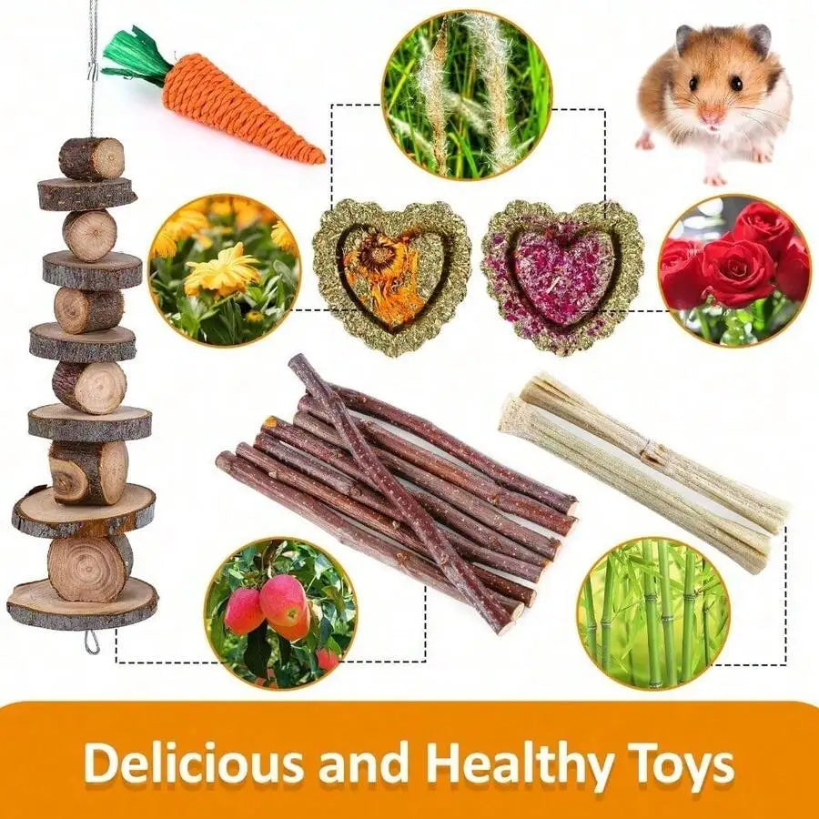 Small Pet Chewing Toys Set Wood Hay Swing Seesaw Bridge For Guinea Pig Rat Chinchilla Gerbil Rabbit