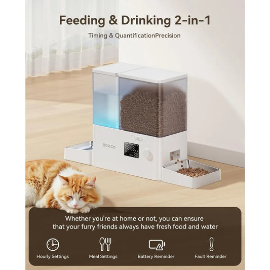 Automatic Pet Feeder & Water Dispenser Set, 5L Food + 3.5L Water, Large Capacity for Cats Dogs
