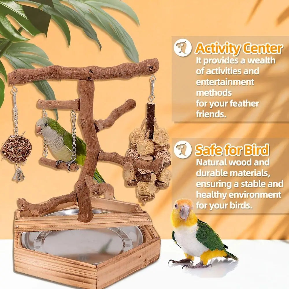 Grape Wood Bird Playground - Perch Stand or Paras, Cockatiels, Small Birds Toys