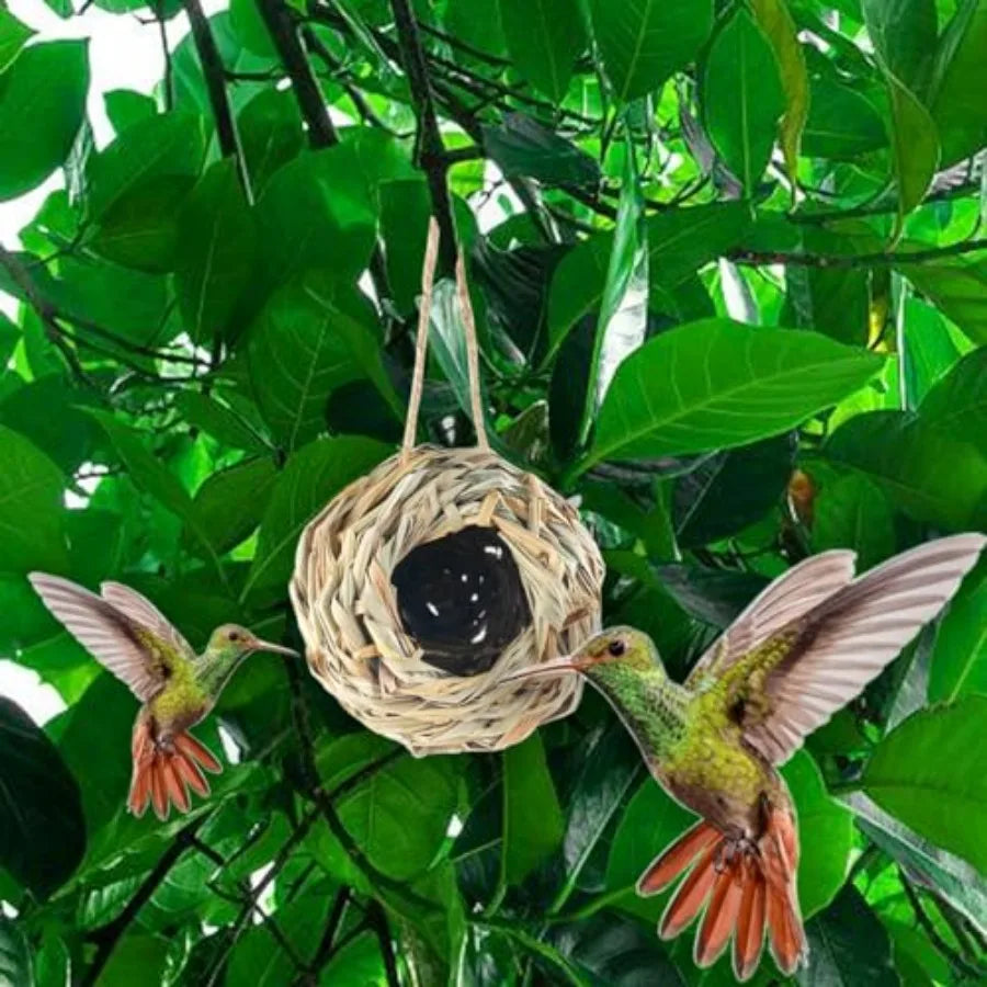 4PCS 5.5inch Hanging Hummingbird Nest House for Outside, Ball Shape, Hand Woven, Durable Sturdy, Made of Natural Grass, Perfect