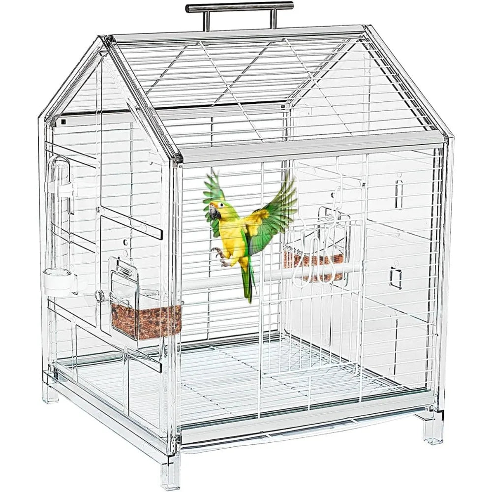 Portable Bird Cage with Stand Travel Carrier for Small Medium Birds Easy Clean Lightweight Home Clinic Outing