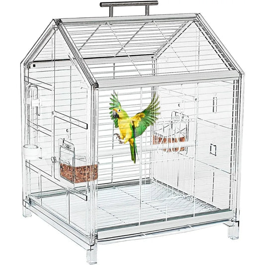 Portable Bird Cage with Stand Travel Carrier for Small Medium Birds Easy Clean Lightweight Home Clinic Outing