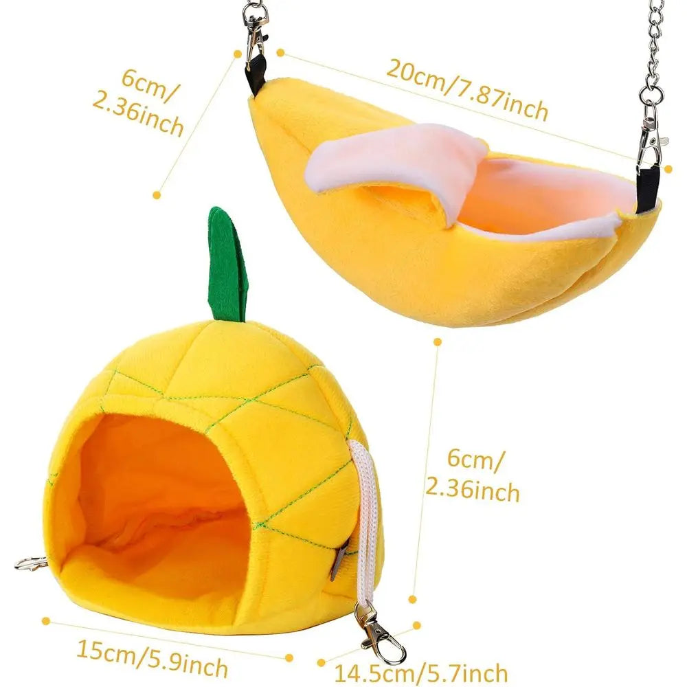 2 Pcs Hammock Sot Bed Small Pet Animals Hamster Hanging House Cage Nest or Guinea Pig Rat Chinchilla Sleep and Play, Banana and