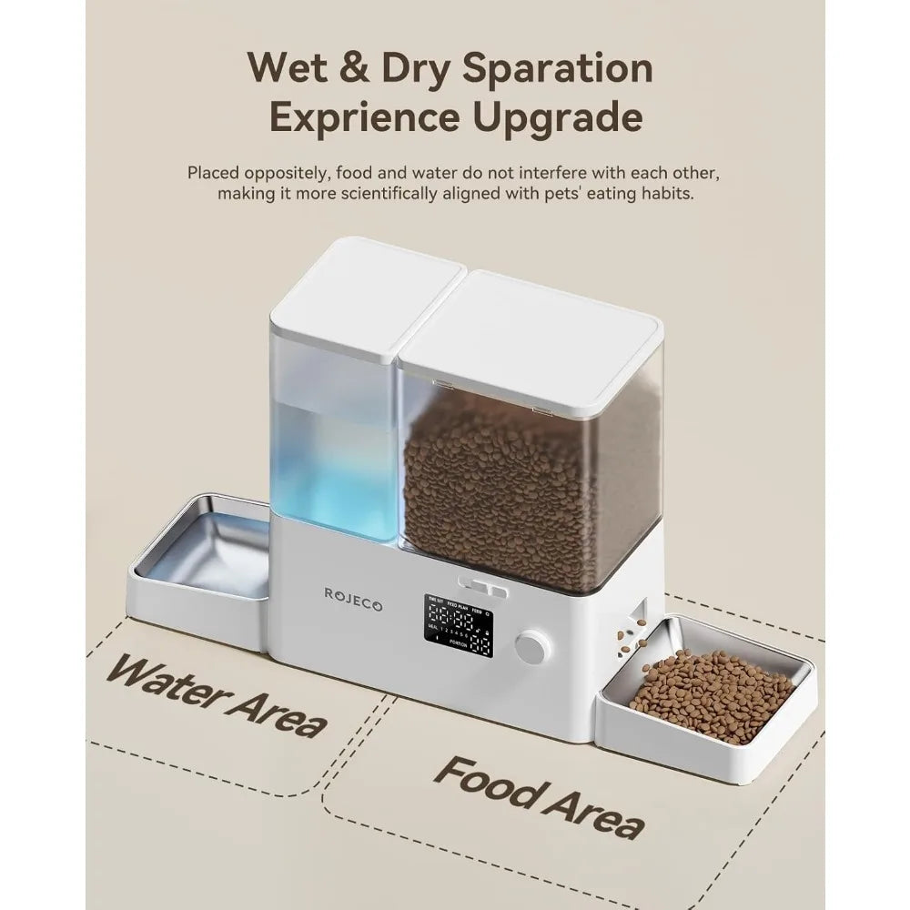 Automatic Pet Feeder & Water Dispenser Set, 5L Food + 3.5L Water, Large Capacity for Cats Dogs