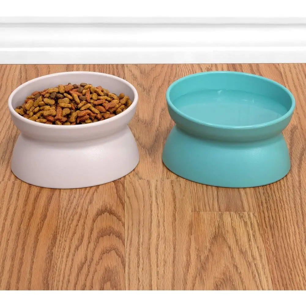 Elevated Cat Bowls Set of 2, Raised Food & Water Dishes, Pedestal Design, Dishwasher Safe, 6.5 oz Each – Teal & Light Pink