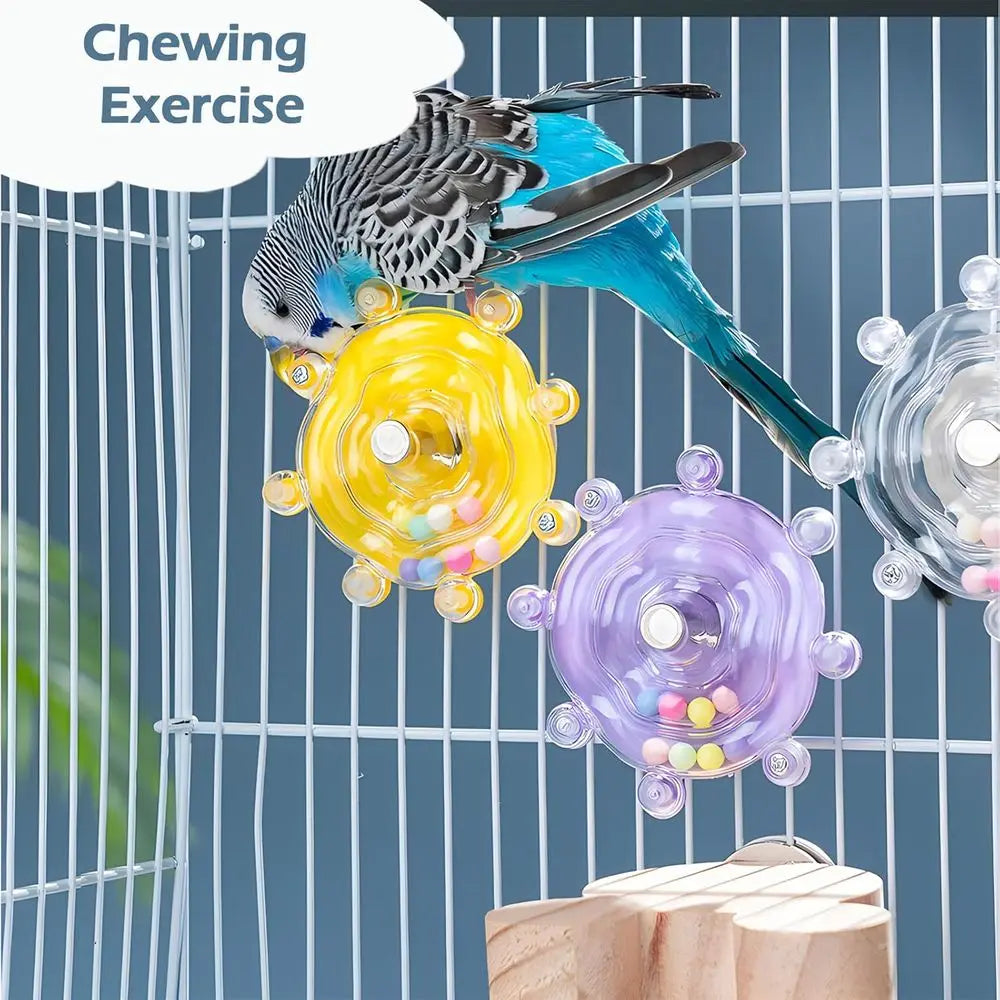 Bird Toys, Colorful Wheel, Interactive Spinner Rattle Parrot Toy, Cockatiel Toy or Bird Cage, Chewing Exercise or Conure, Budgie