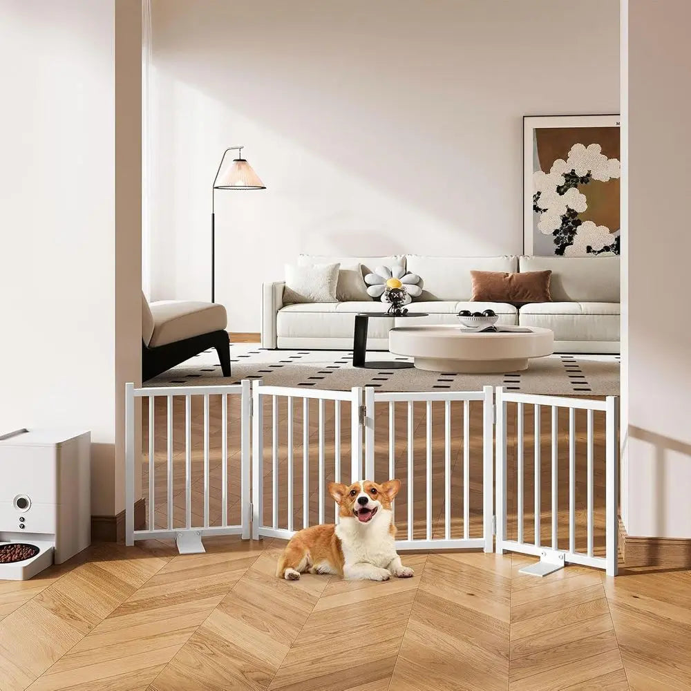 16 High Freestanding Small Dog Gates with Support Feet, Expands Up to 48 Wide Adjustable Pet Gate or Doorway, 4 Panel Folding Pe