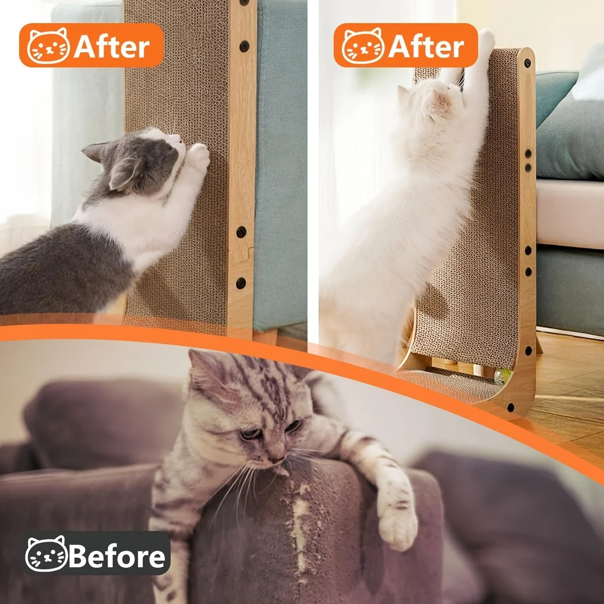 Cat Scratcher, Cat Scratching Post, Cardboard Cat Scratching Board with Ball Toy, Large Vertical L Shape Cat Scratcher Scratch Pads Cat Toys for Indoor Cats
