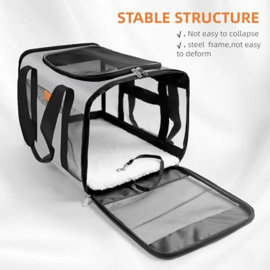 Soft-Sided Cat and Dog Carrier for Pets Up to 15 Lbs, Airline Approved Collapsible Travel Puppy Carrier with Lightweight Fabric