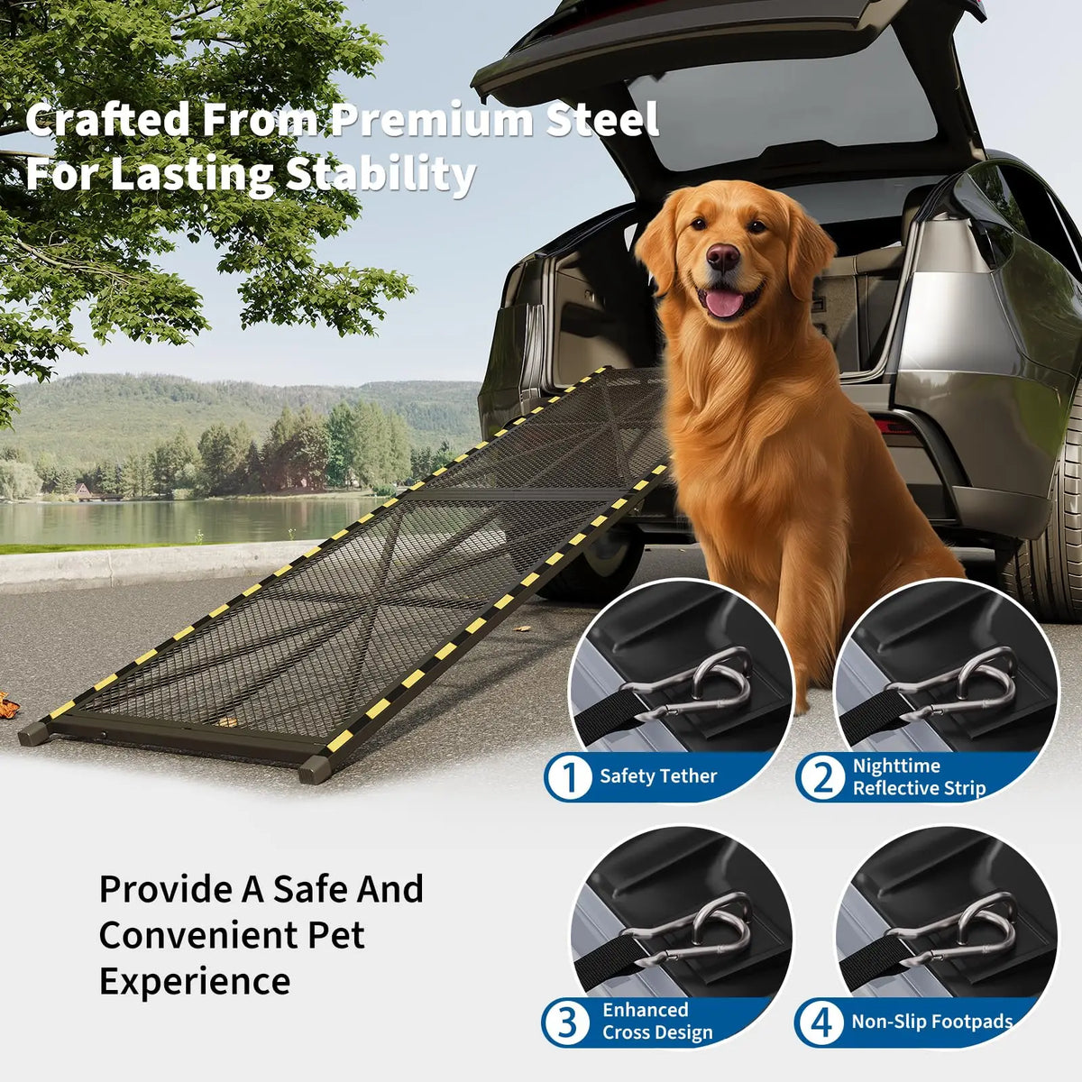71in x 17in/20in Folding Dog Ramp For SUV Pickup Truck RV, Heavy Duty Steel Pet Ramp 300lb, Non-Slip Car Ramp For Large Dogs