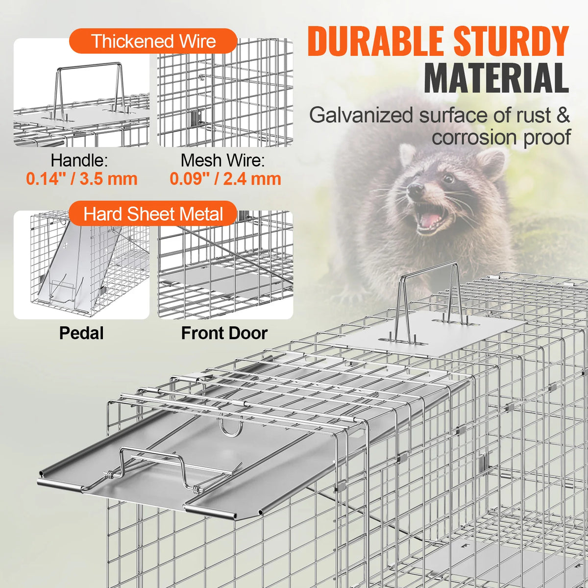SucceBuy 24/31/42/50in Animal Cage Trap Folding Humane Cat Trap Galvanized Iron with Handle for Rabbits Squirrels Groundhogs