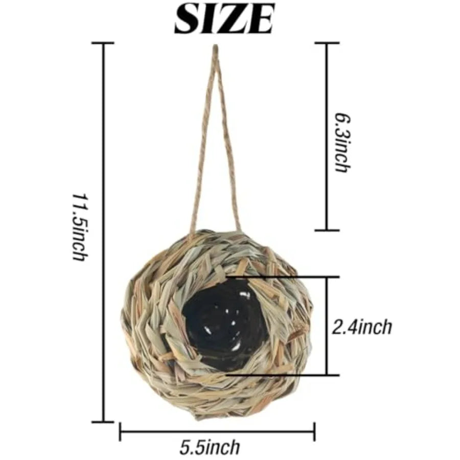 4PCS 5.5inch Hanging Hummingbird Nest House for Outside, Ball Shape, Hand Woven, Durable Sturdy, Made of Natural Grass, Perfect