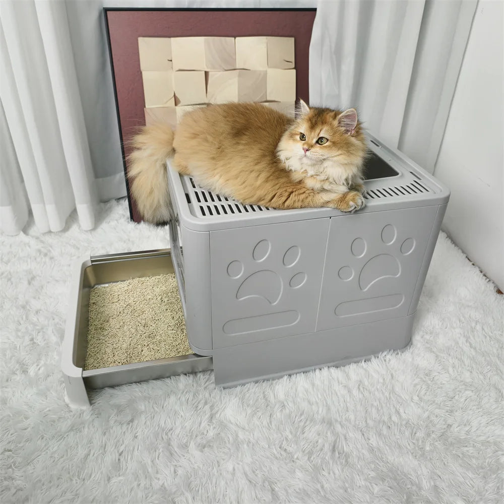 Stainless Steel Enclosed Cat Litter Box With Lid Top Entry