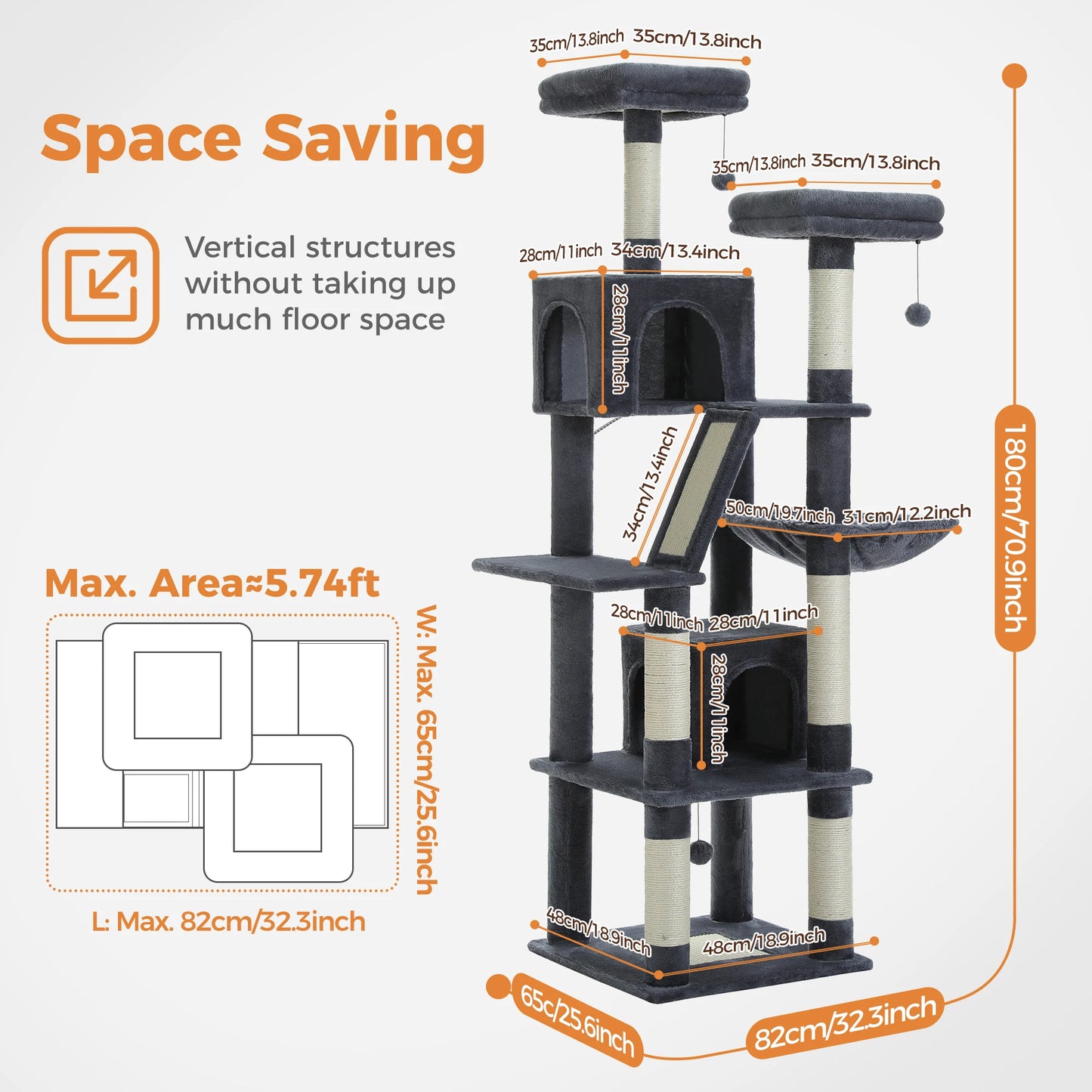 Sturdy Multi-Level Cat Tree Tower with Natural Sisal Scratching Posts,Cozy Hammock&Condo, Large Top Perch, and Fun Dangling Ball