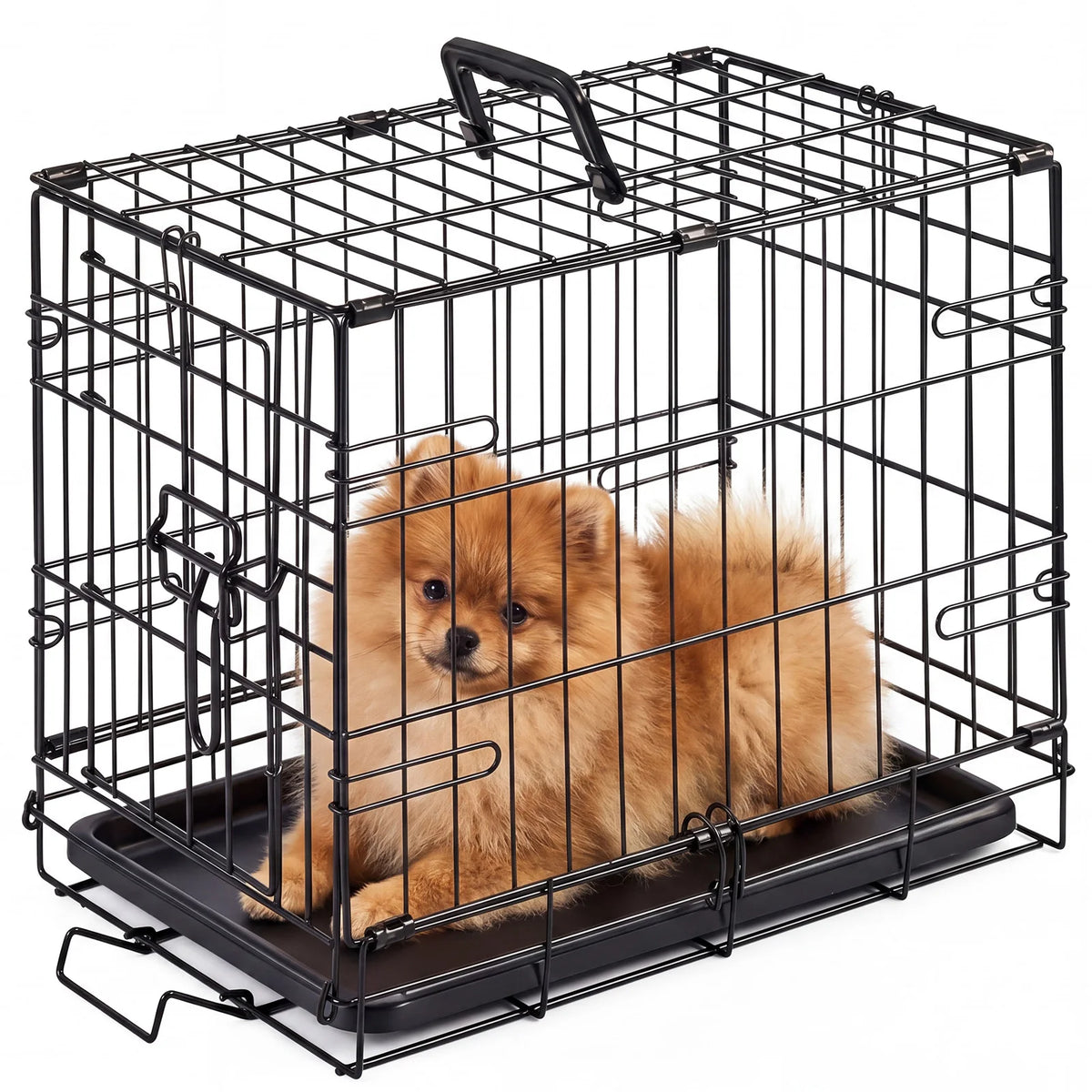 JHK Metal Dog Crate With Secure Lock Single Door Tray