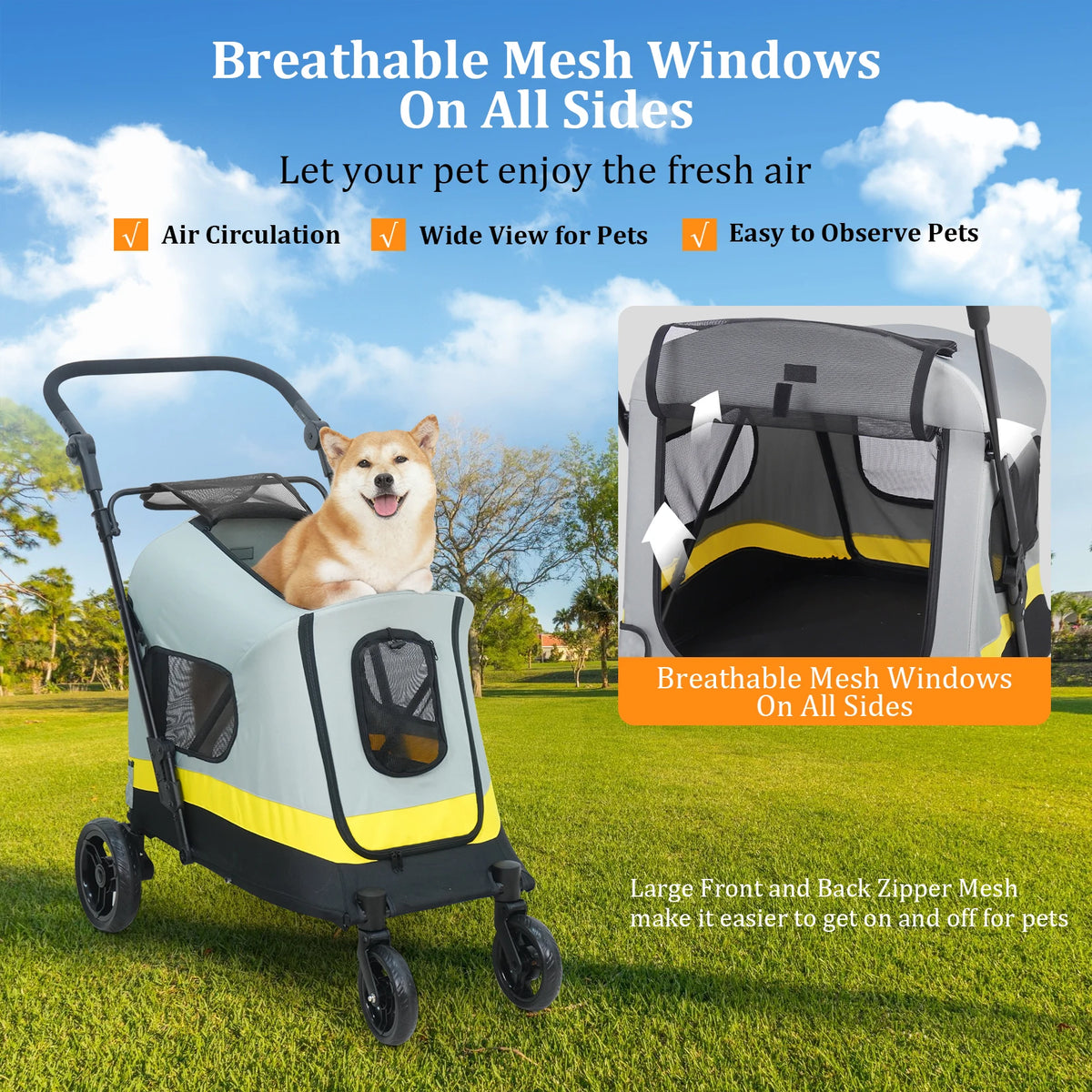 Portable Dog Stroller All Terrain Dual Entry For Small Dogs