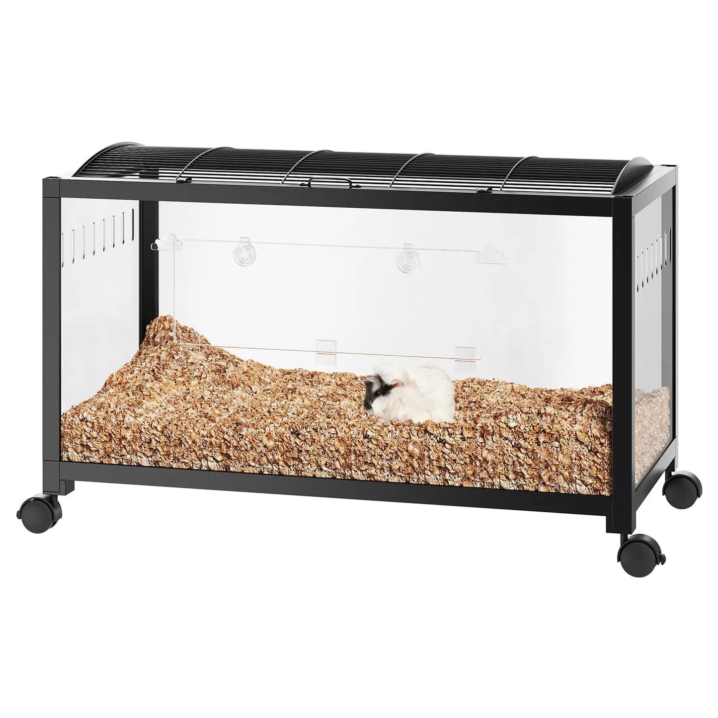 Chew-Proof Metal Hamster Cage - Stackable Small Animal Habitat with Acrylic Panels, Dual Doors, Lift Top, Wheels, Ventilated for Syrian & Dwarf Hamsters, Gerbils, Rats, Guinea Pigs