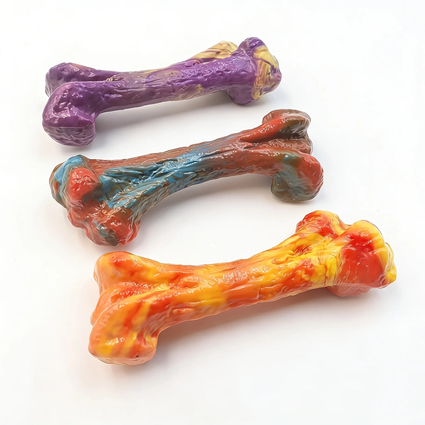 3 Pack Indestructible Dog Chew Toys for Aggressive Chewers, Tough Heavy Duty Bone Toys for Large Medium Dogs, Durable Puppy Teething Toys for Boredom, Long Lasting Dental Care Pet Toys, Purple/Red/Orange Set