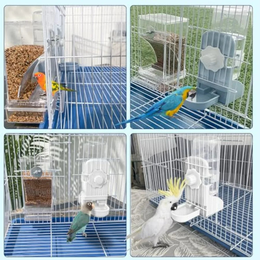 No Mess Bird Feeder Water Dispenser Set, Parakeet Cage Accessories, Bird Feeder and Waterers in Cage for Cockatiels, Finches, L